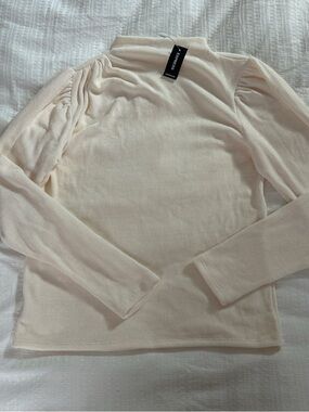 Express Ribbed Mock Neck Top - Cream